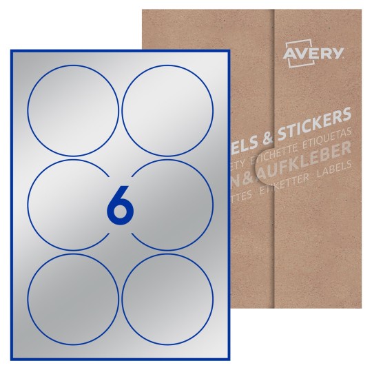 folha branca com 6 etiquetas adesivas redondas 88mm com caixa de embalagem de papel