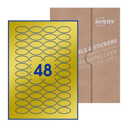 folha branca com 48 etiquetas adesivas ovais 40x20 com caixa de embalagem de papel - Etiquetas adesivas ovais Avery® 40 x 20mm