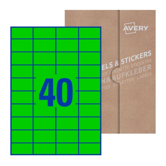 folha branca com 40 etiquetas adesivas retangulares 52x30 com caixa de embalagem de papel - Etiquetas adesivas retangulares Avery® 52 x 30 mm
