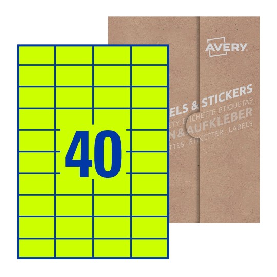 folha branca com 40 etiquetas adesivas retangulares 52x30 com caixa de embalagem de papel - Etiquetas adesivas retangulares Avery® 52 x 30 mm