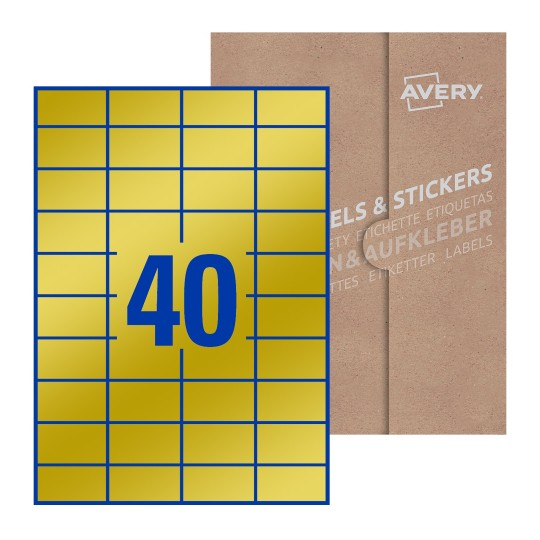 folha branca com 40 etiquetas adesivas retangulares 52x30 com caixa de embalagem de papel - Etiquetas adesivas retangulares Avery® 52 x 30 mm