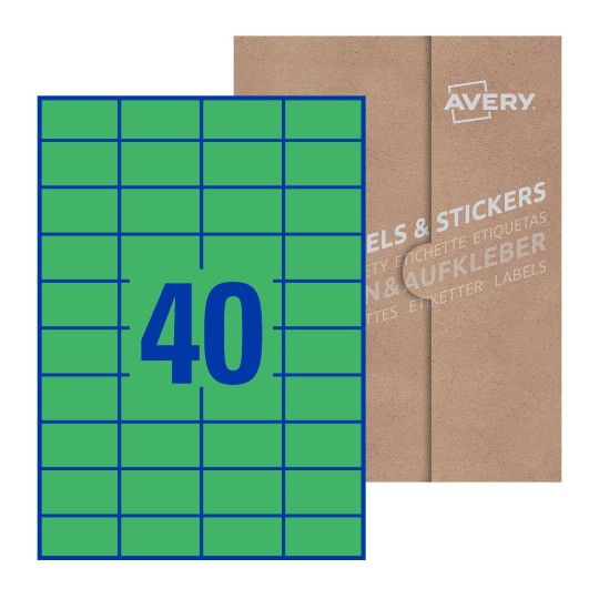 folha branca com 40 etiquetas adesivas retangulares 52x30 com caixa de embalagem de papel - Etiquetas adesivas retangulares Avery® 52 x 30 mm