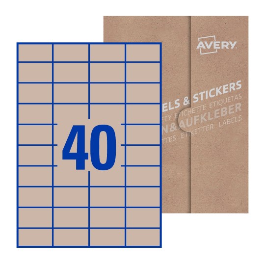 folha branca com 40 etiquetas adesivas retangulares 52x30 com caixa de embalagem de papel - Etiquetas adesivas retangulares Avery® 52 x 30 mm