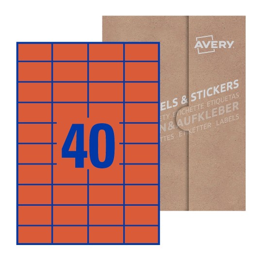 folha branca com 40 etiquetas adesivas retangulares 52x30 com caixa de embalagem de papel - Etiquetas adesivas retangulares Avery® 52 x 30 mm