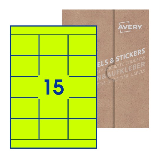 folha branca com 15 etiquetas adesivas retangulares 70x51 com caixa de embalagem de papel - Etiquetas adesivas retangulares Avery® 70 x 51 mm 