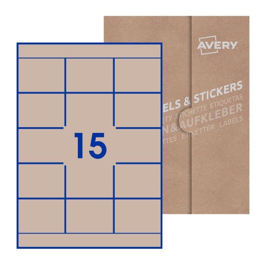 folha branca com 15 etiquetas adesivas retangulares 70x51 com caixa de embalagem de papel - Etiquetas adesivas retangulares Avery® 70 x 51 mm 