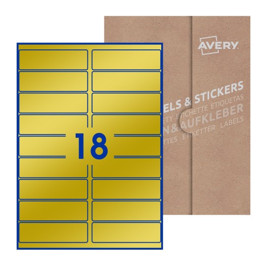 Folha branca com 18 etiquetas adesivas retangulares 100x30 com caixa de embalagem de papel - Etiquetas adesivas retangulares Avery® 100 x 30 mm