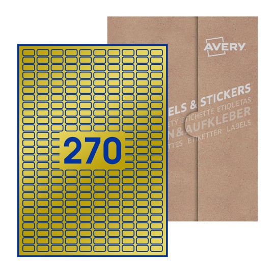 Folha branca com 270 etiquetas adesivas retangulares 18x10 com caixa de embalagem de papel - Etiquetas adesivas retangulares Avery® 18 x 10 mm