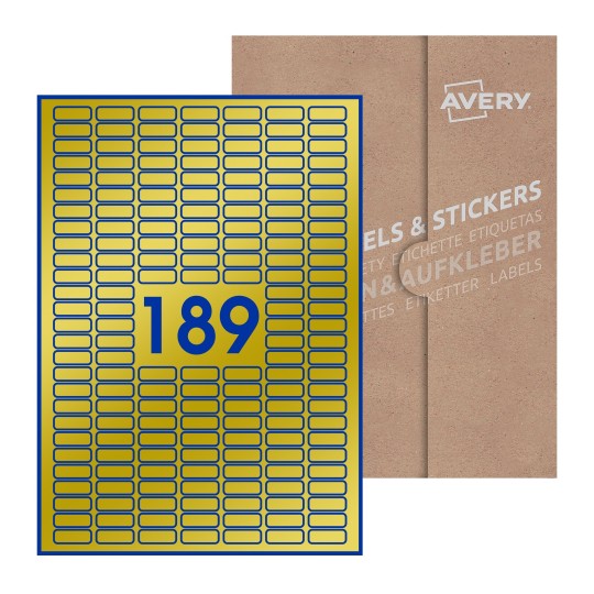 Folha branca com 189 etiquetas adesivas retangulares 25x10 com caixa de embalagem de papel - Etiquetas adesivas retangulares Avery® 25 x 10 mm