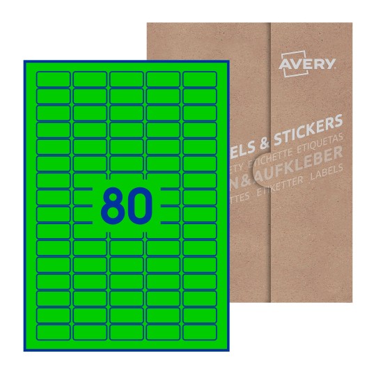 folha branca com 80 etiquetas adesivas retangulares 36x17 com caixa de embalagem de papel - Etiquetas adesivas retangulares Avery® 36 x 17 mm 