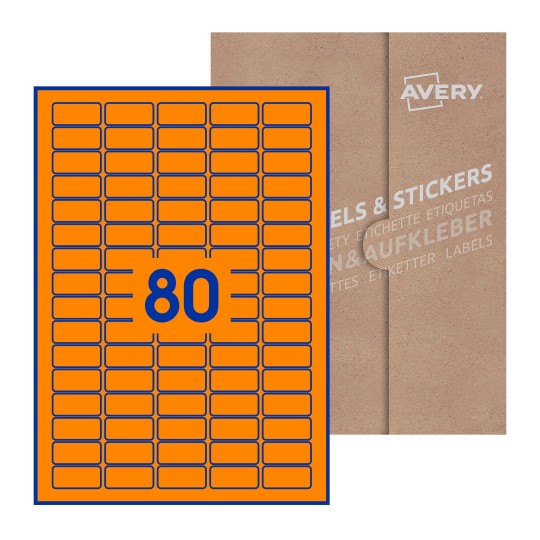 folha branca com 80 etiquetas adesivas retangulares 36x17 com caixa de embalagem de papel - Etiquetas adesivas retangulares Avery® 36 x 17 mm 