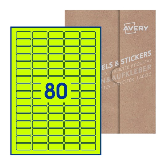 folha branca com 80 etiquetas adesivas retangulares 36x17 com caixa de embalagem de papel - Etiquetas adesivas retangulares Avery® 36 x 17 mm 