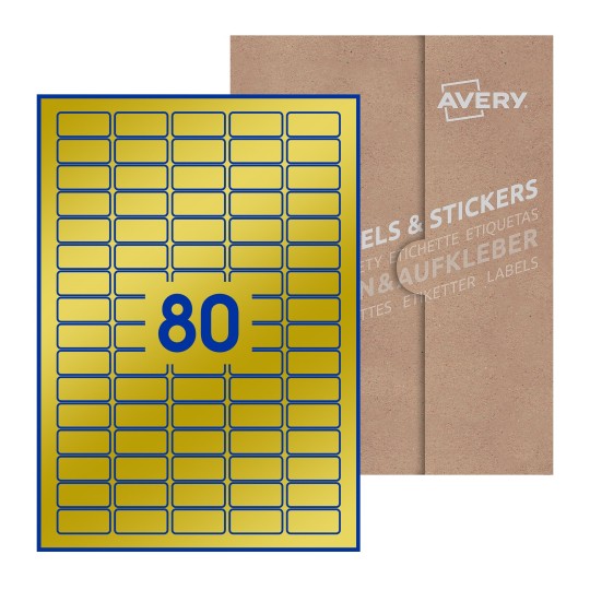 folha branca com 80 etiquetas adesivas retangulares 36x17 com caixa de embalagem de papel - Etiquetas adesivas retangulares Avery® 36 x 17 mm 