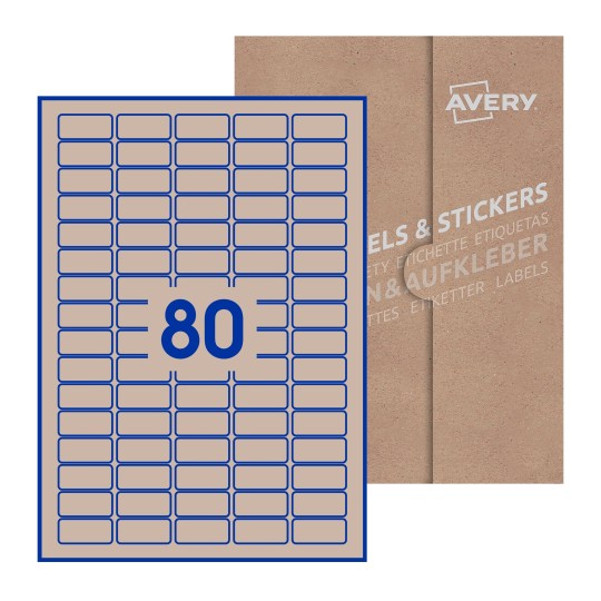 folha branca com 80 etiquetas adesivas retangulares 36x17 com caixa de embalagem de papel - Etiquetas adesivas retangulares Avery® 36 x 17 mm 