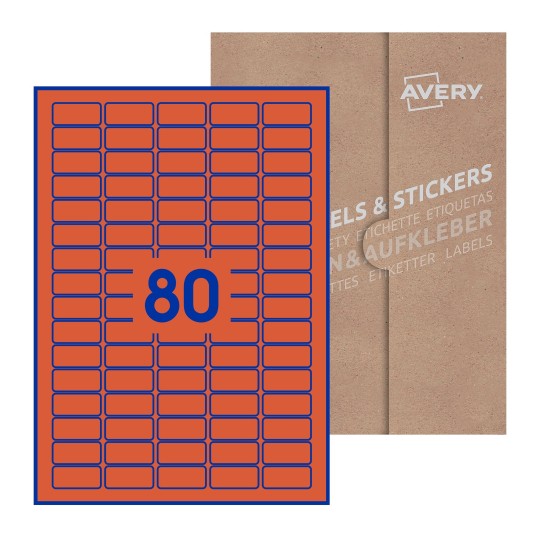 folha branca com 80 etiquetas adesivas retangulares 36x17 com caixa de embalagem de papel - Etiquetas adesivas retangulares Avery® 36 x 17 mm 
