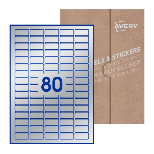 folha branca com 80 etiquetas adesivas retangulares 36x17 com caixa de embalagem de papel - Etiquetas adesivas retangulares Avery® 36 x 17 mm 