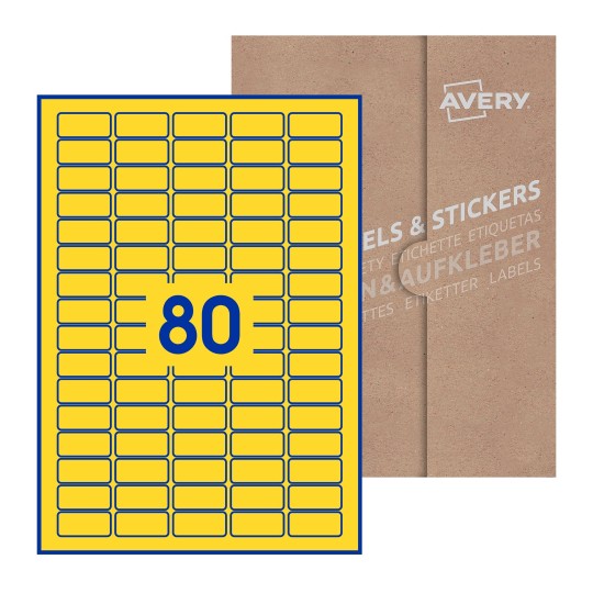 folha branca com 80 etiquetas adesivas retangulares 36x17 com caixa de embalagem de papel - Etiquetas adesivas retangulares Avery® 36 x 17 mm 