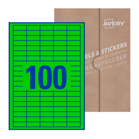folha branca com 100 etiquetas adesivas retangulares 37x14 com caixa de embalagem de papel - Etiquetas adesivas retangulares Avery® 37 x 14 mm