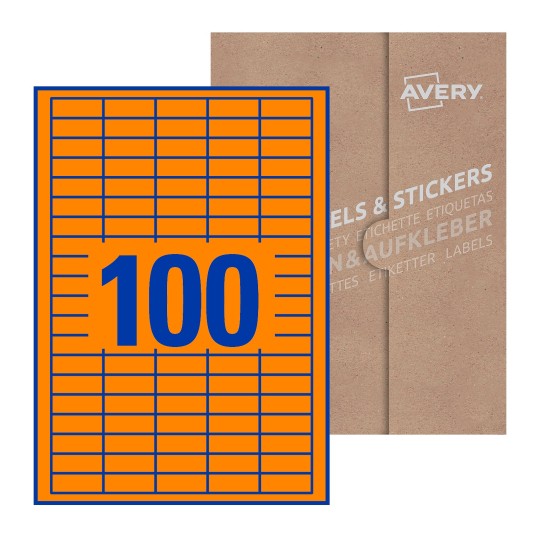 folha branca com 100 etiquetas adesivas retangulares 37x14 com caixa de embalagem de papel - Etiquetas adesivas retangulares Avery® 37 x 14 mm