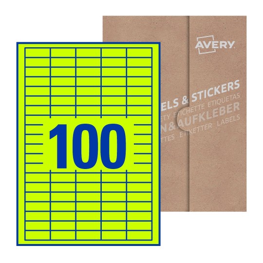 folha branca com 100 etiquetas adesivas retangulares 37x14 com caixa de embalagem de papel - Etiquetas adesivas retangulares Avery® 37 x 14 mm