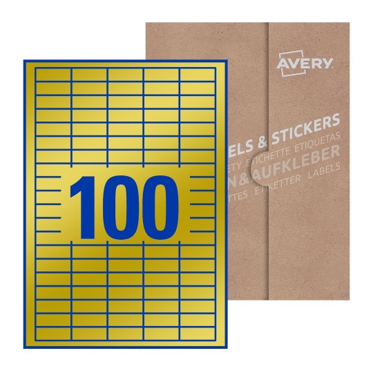 folha branca com 100 etiquetas adesivas retangulares 37x14 com caixa de embalagem de papel - Etiquetas adesivas retangulares Avery® 37 x 14 mm