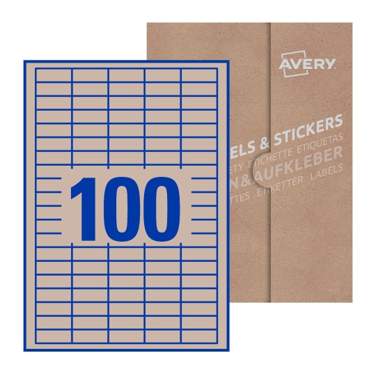 folha branca com 100 etiquetas adesivas retangulares 37x14 com caixa de embalagem de papel - Etiquetas adesivas retangulares Avery® 37 x 14 mm