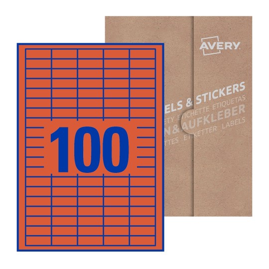 folha branca com 100 etiquetas adesivas retangulares 37x14 com caixa de embalagem de papel - Etiquetas adesivas retangulares Avery® 37 x 14 mm