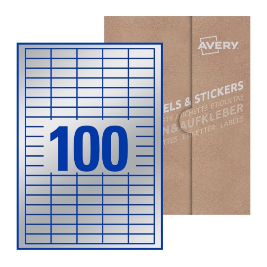 folha branca com 100 etiquetas adesivas retangulares 37x14 com caixa de embalagem de papel - Etiquetas adesivas retangulares Avery® 37 x 14 mm