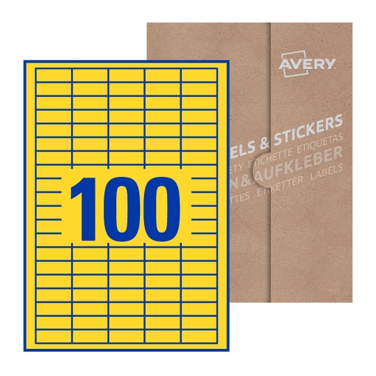 folha branca com 100 etiquetas adesivas retangulares 37x14 com caixa de embalagem de papel - Etiquetas adesivas retangulares Avery® 37 x 14 mm
