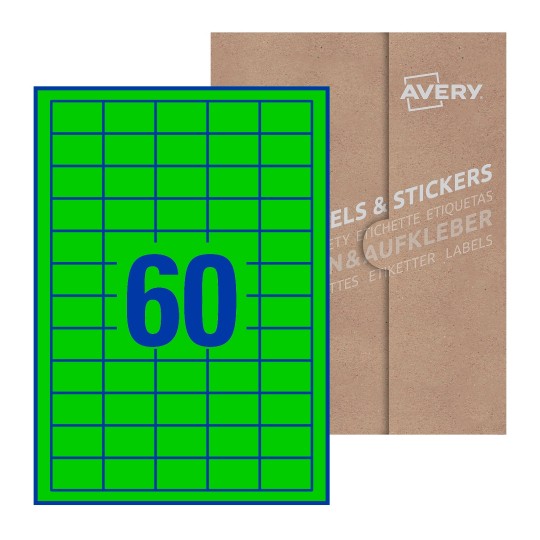 folha branca com 60 etiquetas adesivas retangulares 37x23 com caixa de embalagem de papel - Etiquetas adesivas retangulares Avery® 37 x 23 mm