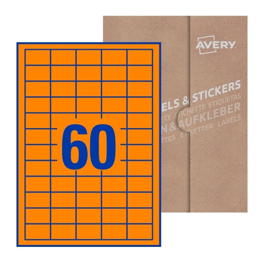 folha branca com 60 etiquetas adesivas retangulares 37x23 com caixa de embalagem de papel - Etiquetas adesivas retangulares Avery® 37 x 23 mm