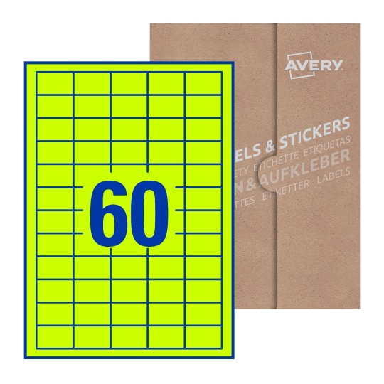 folha branca com 60 etiquetas adesivas retangulares 37x23 com caixa de embalagem de papel - Etiquetas adesivas retangulares Avery® 37 x 23 mm