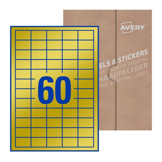 folha branca com 60 etiquetas adesivas retangulares 37x23 com caixa de embalagem de papel - Etiquetas adesivas retangulares Avery® 37 x 23 mm