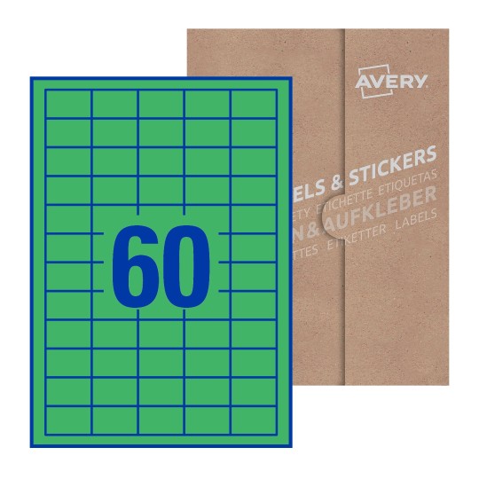 folha branca com 60 etiquetas adesivas retangulares 37x23 com caixa de embalagem de papel - Etiquetas adesivas retangulares Avery® 37 x 23 mm