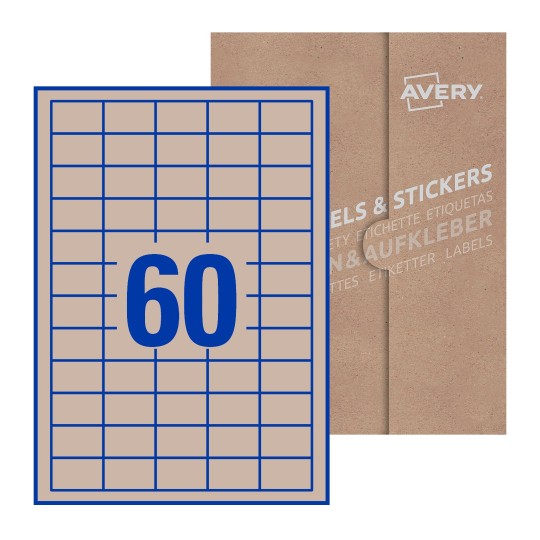 folha branca com 60 etiquetas adesivas retangulares 37x23 com caixa de embalagem de papel - Etiquetas adesivas retangulares Avery® 37 x 23 mm