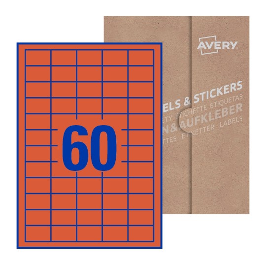 folha branca com 60 etiquetas adesivas retangulares 37x23 com caixa de embalagem de papel - Etiquetas adesivas retangulares Avery® 37 x 23 mm