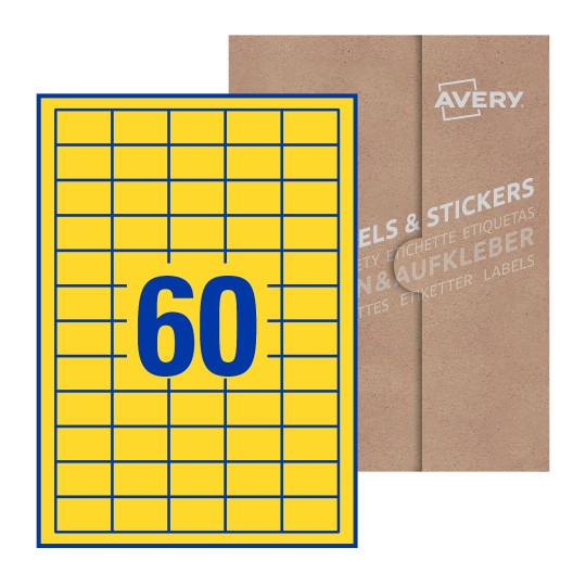 folha branca com 60 etiquetas adesivas retangulares 37x23 com caixa de embalagem de papel - Etiquetas adesivas retangulares Avery® 37 x 23 mm