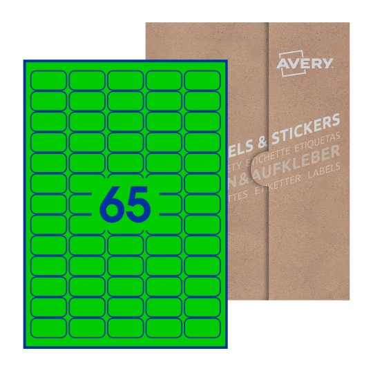 Folha branca com 65 etiquetas adesivas retangulares 38x21 com caixa de embalagem de papel - Etiquetas adesivas retangulares Avery® 38 x 21 mm 