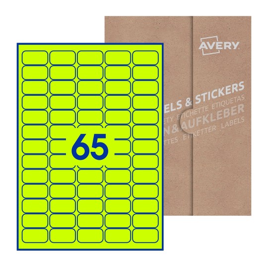 Folha branca com 65 etiquetas adesivas retangulares 38x21 com caixa de embalagem de papel - Etiquetas adesivas retangulares Avery® 38 x 21 mm 