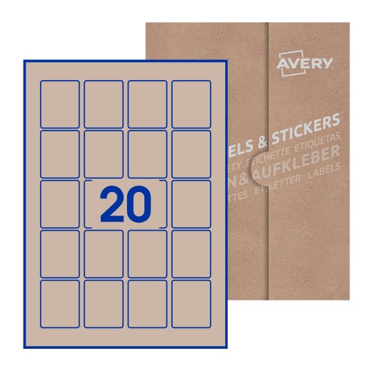 folha branca com 20 etiquetas adesivas retangulares 41x50 com caixa de embalagem de papel - Etiquetas adesivas retangulares Avery® 41 x 50 mm 