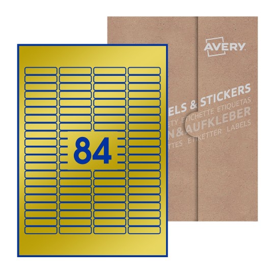 Folha branca com 84 etiquetas adesivas retangulares 46x11 com caixa de embalagem de papel - Etiquetas adesivas retangulares Avery® 46 x 11 mm 