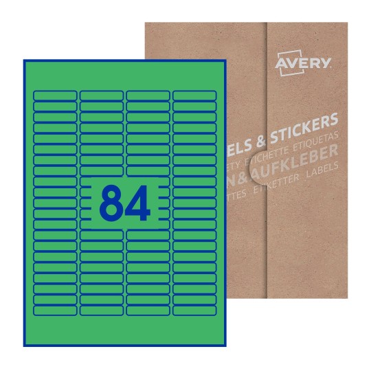Folha branca com 84 etiquetas adesivas retangulares 46x11 com caixa de embalagem de papel - Etiquetas adesivas retangulares Avery® 46 x 11 mm 