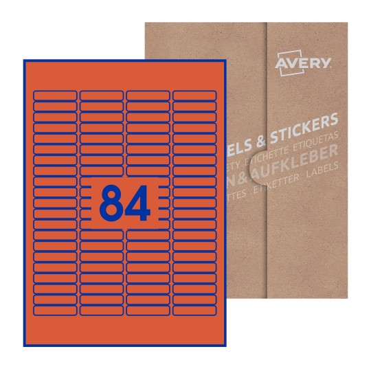 Folha branca com 84 etiquetas adesivas retangulares 46x11 com caixa de embalagem de papel - Etiquetas adesivas retangulares Avery® 46 x 11 mm 