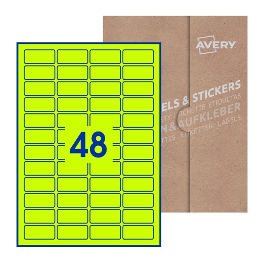 folha branca com 48 etiquetas adesivas retangulares 46x21 com caixa de embalagem de papel - Etiquetas adesivas retangulares Avery® 46 x 21 mm