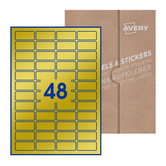folha branca com 48 etiquetas adesivas retangulares 46x21 com caixa de embalagem de papel - Etiquetas adesivas retangulares Avery® 46 x 21 mm