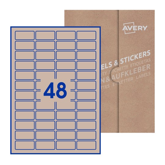 folha branca com 48 etiquetas adesivas retangulares 46x21 com caixa de embalagem de papel - Etiquetas adesivas retangulares Avery® 46 x 21 mm