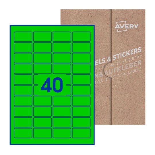 Folha branca com 40 etiquetas adesivas retangulares 46x25 com caixa de embalagem de papel - Etiquetas adesivas retangulares Avery® 46 x 25 mm 
