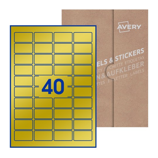 Folha branca com 40 etiquetas adesivas retangulares 46x25 com caixa de embalagem de papel - Etiquetas adesivas retangulares Avery® 46 x 25 mm 