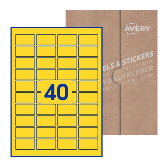 Folha branca com 40 etiquetas adesivas retangulares 46x25 com caixa de embalagem de papel - Etiquetas adesivas retangulares Avery® 46 x 25 mm 