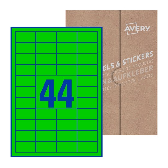 folha branca com 44 etiquetas adesivas retangulares 47x25 com caixa de embalagem de papel - Etiquetas adesivas retangulares Avery® 47 x 25 mm